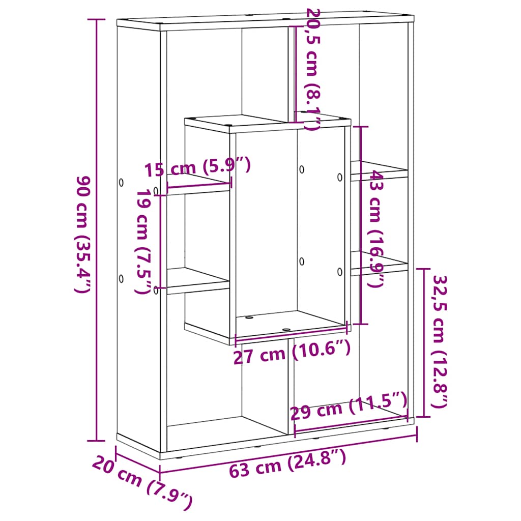 Bookcase Smoked Oak 63x20x90 cm Engineered Wood